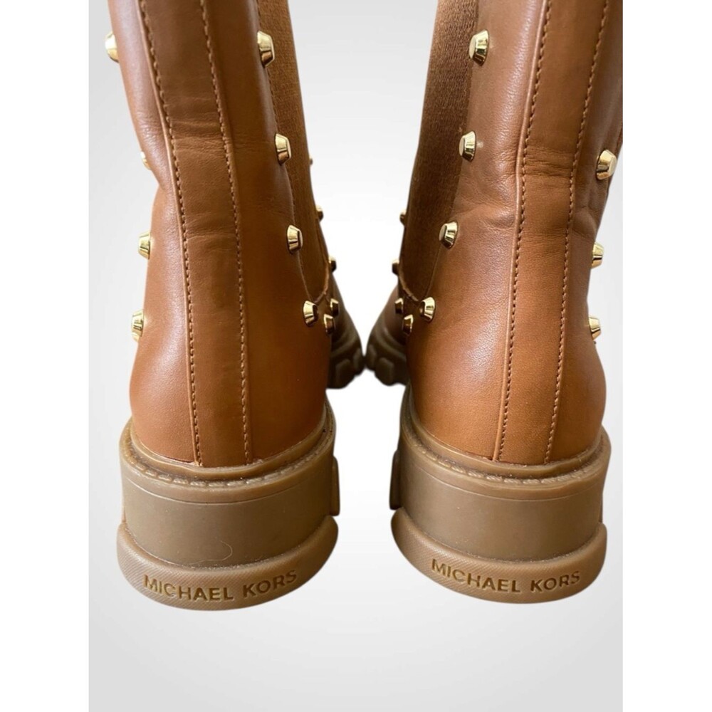 Michael Kors | MK Brown Leather Studded Ridley Chelsea Boot Lug Sole NWOB 6.5 - Picture 6 of 11